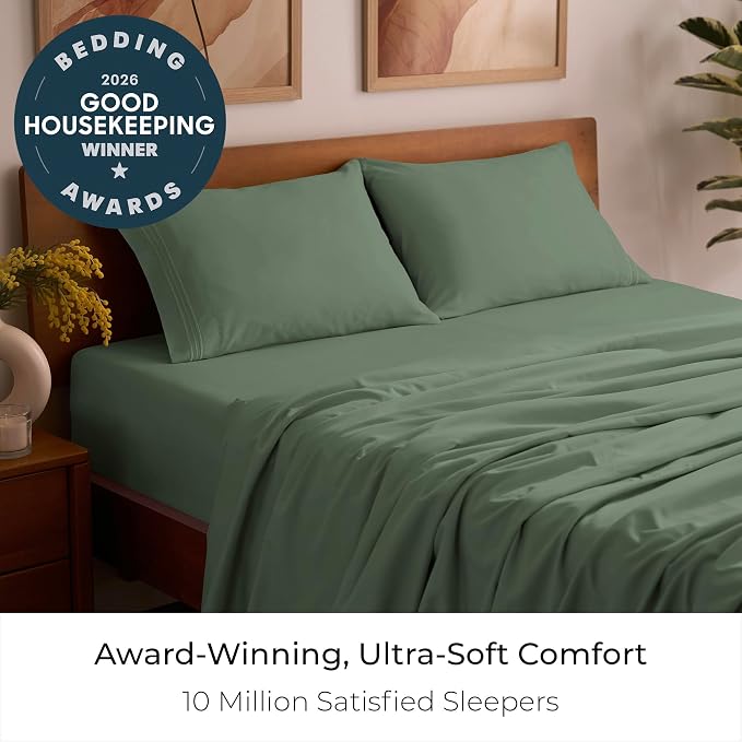 Mellanni Iconic 4-Piece, Ultra Soft Sheet Set (Queen, Sage) | 10M+ Sleepers. Lab-tested: Sleeps Cool, Stays Bright, Strong, Smooth. Good Housekeeping Best Bedding, 7 yrs running.