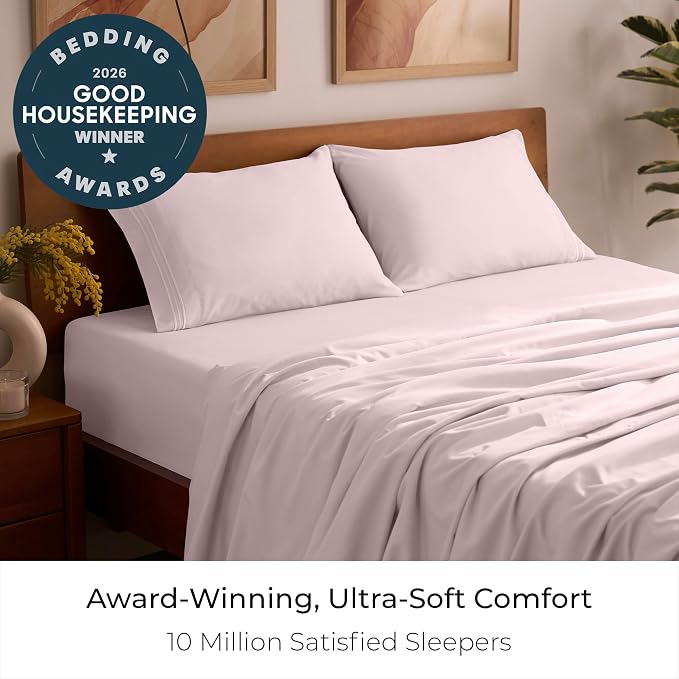 Mellanni Iconic 4-Piece, Ultra Soft Sheet Set (Full, Blush Pink) | 10M+ Sleepers. Lab-tested: Sleeps Cool, Stays Bright, Strong, Smooth. Good Housekeeping Best Bedding, 7 yrs running.