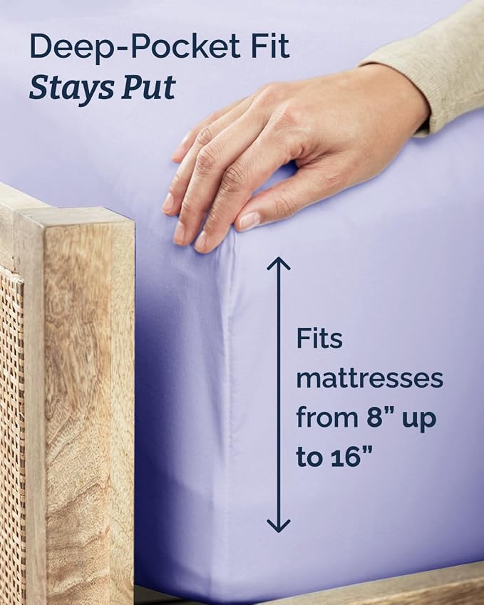 Twin XL 4 Piece Sheet Set - College Dorm Room Essentials - Lavender | Ultra Soft Dorm Bedding Set, 8" to 16" Inch Deep Pockets, 1 Flat & 1 Fitted Sheet & 2 Pillowcases, Wrinkle & Fade Free