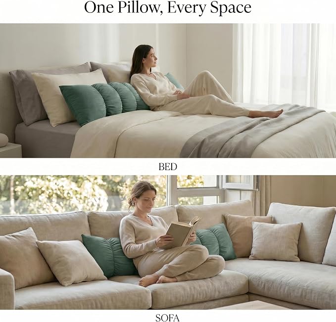 Pat. Pend. Segmented Body Pillow for Side Sleepers, 47 Inch, Green | Full body pillow for adults with a removable, washable soft velvet cover; long bed pillow design for side sleeping.