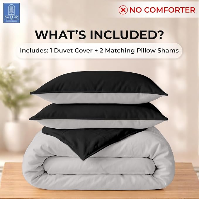 120"x98" 3 Pc Oversized King Duvet Cover Set 100% Egyptian Cotton - 600 TC Comforter Cover, Zipper Closure & Corner Ties - Fits Large King Inserts (Oversized King,Night's Shadow)