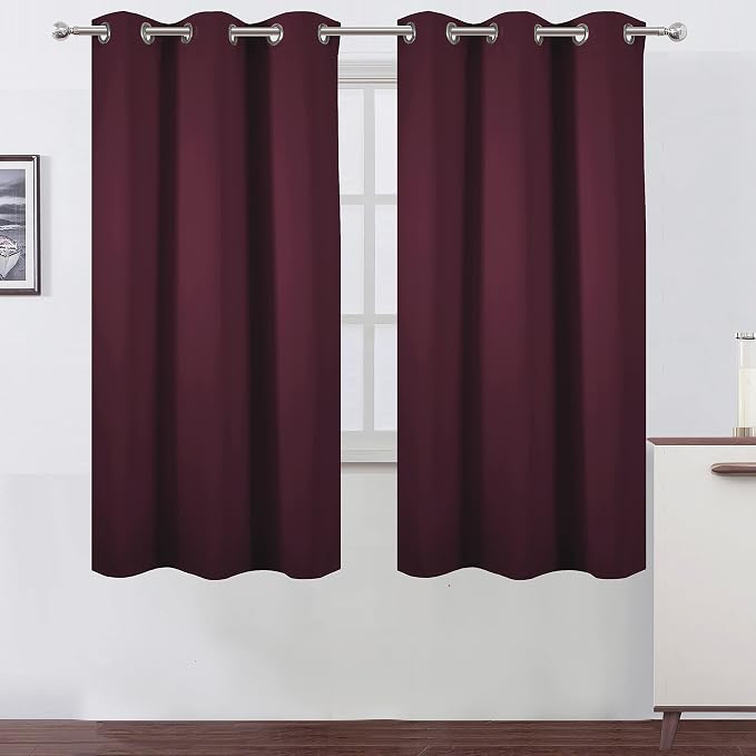 Burgundy Red Thermal Blackout Curtains/38 x 63 Inch/Set of 2 Panels Room Darkening Curtains for Bedroom