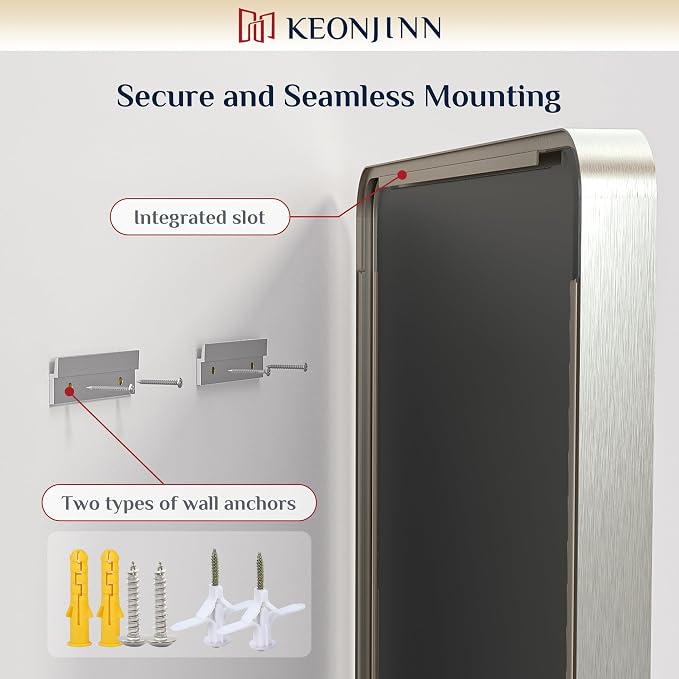 Keonjinn 20 x 30 Inch Brushed Nickel Bathroom Mirrors for Over Sink | HD Tempered Glass, Silver Vanity Mirror, Rust-Resistant Aluminum Frame, Rounded Rectangle, French Cleat Mount, Home Décor