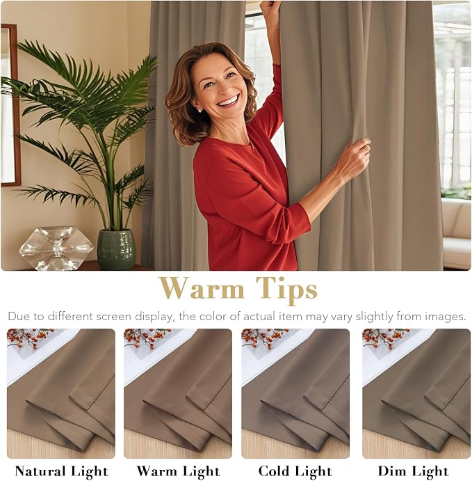 H.VERSAILTEX Blackout Curtains Thermal Insulated Window Treatment Panels Room Darkening Blackout Drapes for Living Room Back Tab/Rod Pocket Bedroom Draperies (2 Panels, Macchiato, 52 x 63 Inch)