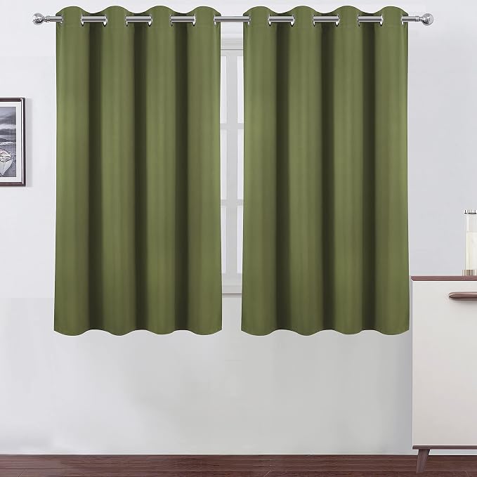 Blackout Curtains 52 x 45 inch/Olive Green Curtains Set of 2 Panels/Thermal Insulated Room Darkening Bedroom Curtains