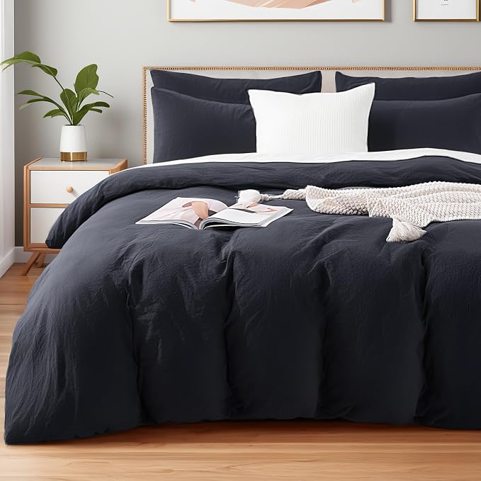 NEXHOME PRO Oversized King Duvet Cover Set – 100% Certified Organic Cotton with Washed Feel & Linen-Like Texture, Comfortable & Breathable, Home Bedding Set Dark Grey (No Comforter)