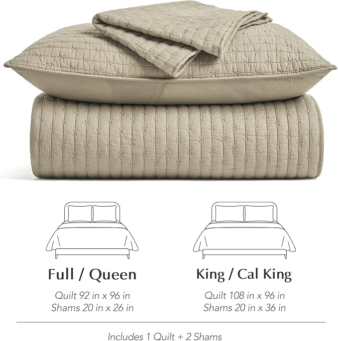 100% Cotton Cross Stitch 3-Piece Quilt Set, Queen, Driftwood | Cross Stitch Cotton Quilt, Pre-Washed Bedding Set, Oversized Lightweight Bedspread Coverlet, for All Season, with 2 Shams