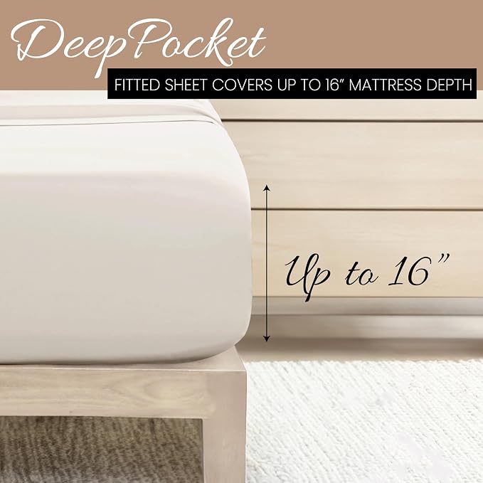 Linen Market Bed Sheets for California King Size Bed (Ivory) - Sleep Better Than Ever with These Soft and Cooling California King Sheets - Deep Pocket Fits 16" Thick Beds - 4 Piece Cal King Sheet Set