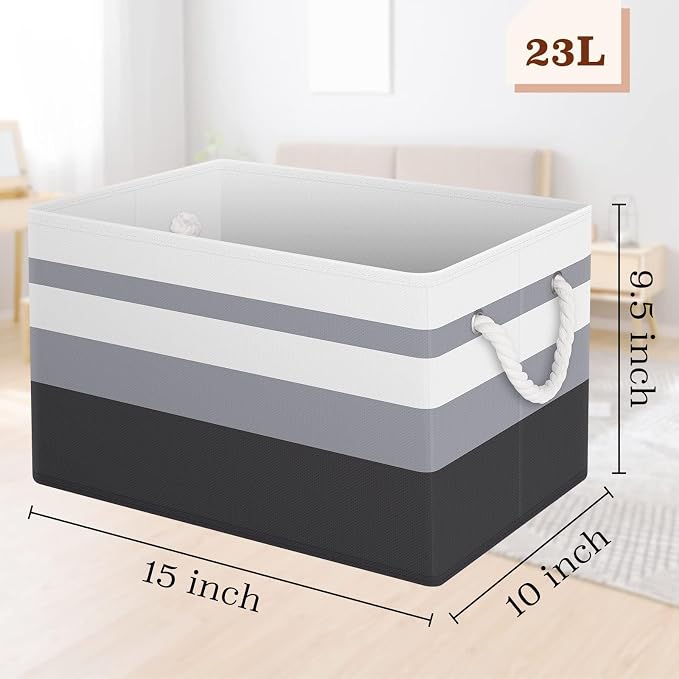 Storage Bins 4-Pack, Foldable Storage Baskets for Organizing Toys, Books, Shelves, Closet, Large Storage Box with Rope Handles, Sturdy Organizer Bins,Gradient Grey