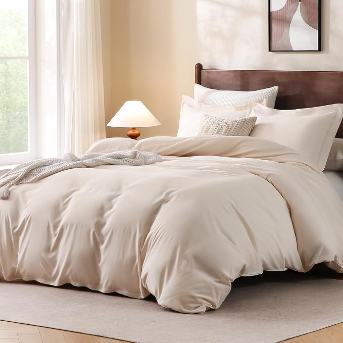 FreshCulture California King Duvet Cover - 3 Pieces Microfiber Duvet Cover Set with Zipper Closure - Lightweight & Easy Care - 1 Comforter Cover & 2 Pillow Shams - Comforter Not Included (Cream)