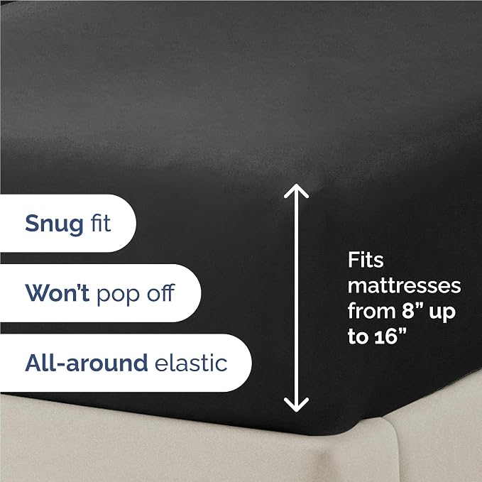 Full Size 4 Piece Sheet Set - Comfy Breathable & Cooling Sheets - Black | Hotel Luxury Bed Sheets for Women & Men, Deep Pockets, Easy-Fit, Extra Soft and Wrinkle Free Sheets, Oeko-Tex Bed Sheet Set