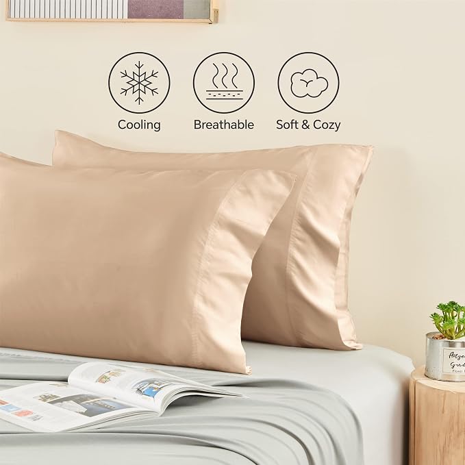 BEDELITE Cooling Pillow Cases Queen 2Pcs, Rayon Made from Bamboo, Taupe | Cooling and Breathable Pillow Cover for Hot Sleepers & Night Sweats, Silky Soft Cozy, Envelope Closure, 20"x30"