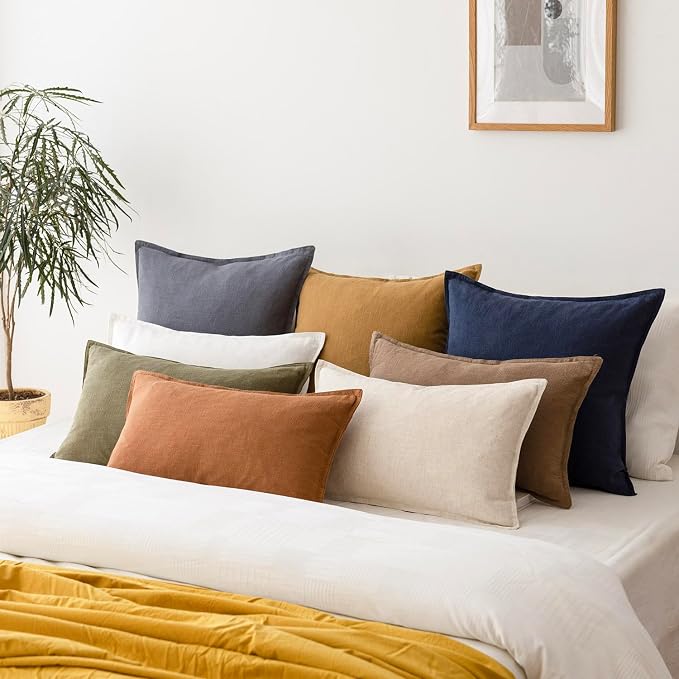 Foindtower Linen Solid Decorative Throw Pillow Covers 24x24 Inch Navy Blue | Boho Farmhouse Morden Pillowcase,Pack of 2 Soft Accent Cushion Covers,Rustic Home Decor for Chair Couch Bedroom Living Room