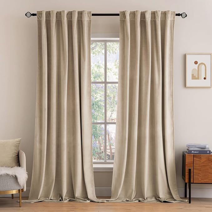 MIULEE Velvet Curtains 52x96 inches 2 Panels Cream Beige Blackout Curtains | Luxury, Bedroom Living Room, Thermal Insulated, Super Soft Window Drapes, Rod Pocket & Back Tab