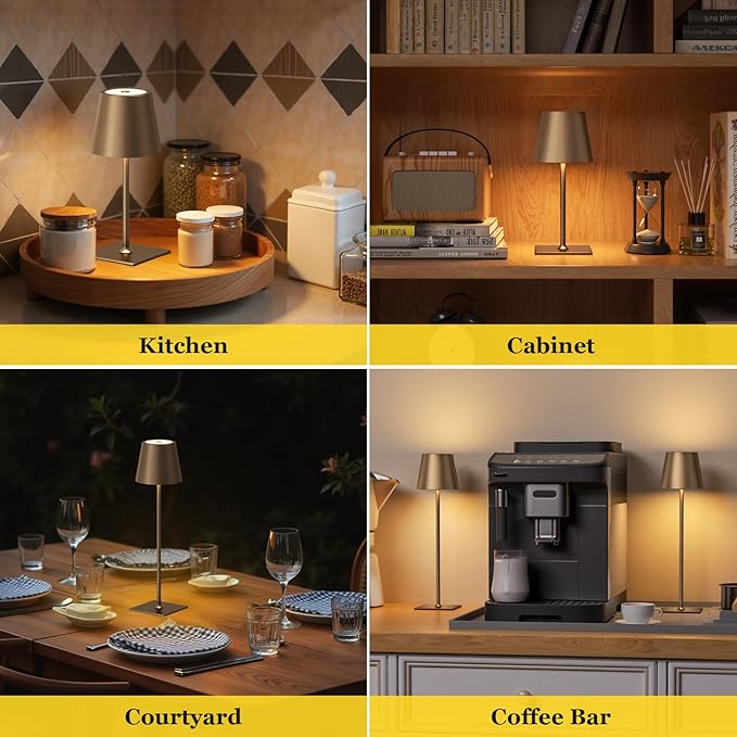 Kakanuo Brown Cordless Rechargeable Table Lamp 5000mAh Battery Operated Lamps, 3 Colors Stepless Dimming Touch Lamp for Living Room, Kitchen Counter, Dining, Outdoor Patio, 2 Pack