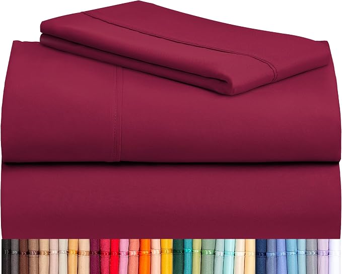 Twin Size Sheets Set, Cooling & Soft Deep Pocket Bed Sheets, 3PC | LUXCLUB Cooling Twin Size Fitted Sheet & Pillowcase Sets, Breathable Hotel Luxury Bedding Wrinkle Free, Burgundy