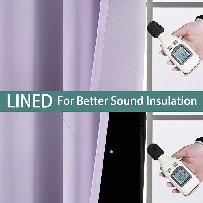Yakamok Lilac 100% Blackout Curtains 90 Inches Long for Bedroom 52" Wide | Blackout Curtain Panels for Bedroom, 2 Thick Layers Grommet Top Thermal Insulated Drapes with Black Liner for Living Room