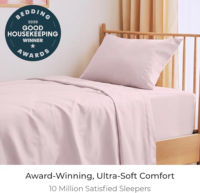 Mellanni Iconic 3-Piece, Ultra Soft Sheet Set (Twin XL, Blush Pink) | 10M+ Sleepers. Lab-tested: Sleeps Cool, Stays Bright, Strong, Smooth. Good Housekeeping Best Bedding, 7 yrs running.