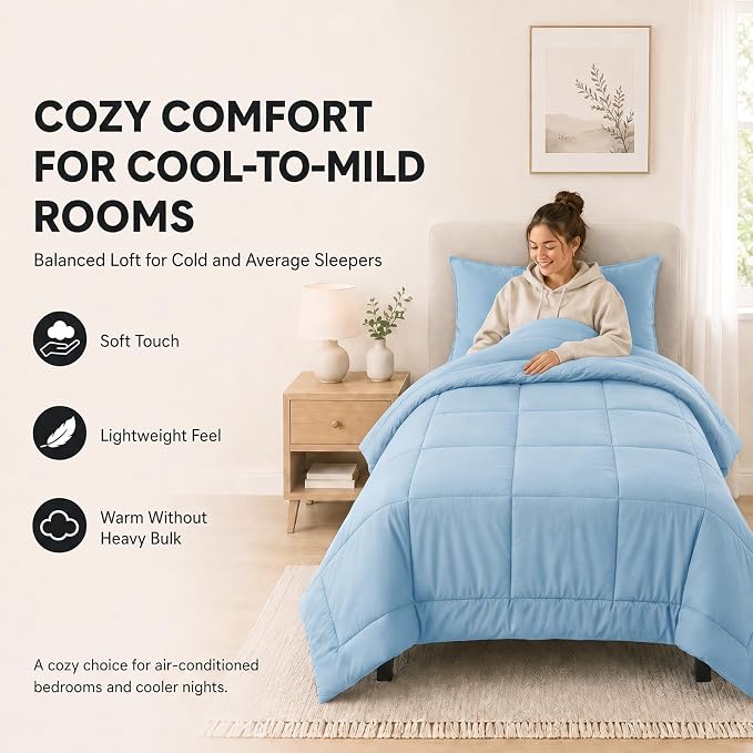 Twin XL Comforter Set Baby Blue - 5 Pieces Twin XL Bed in a Bag | College Dorm Essentials, OEKO-TEX Certified, All Season, Down-Alternative Comforter + Flat & Fitted Sheets + 2 Pillowcases