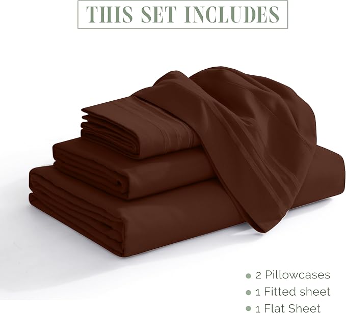 Elegant Comfort Luxurious 1500 Premium Hotel Quality Microfiber 4-Piece Sheet Set, 18-24 Inches Deep - Extra Deep Pocket Sheets - Ultra Soft 4PC Deep Pocket Sheets, California King, Chocolate Brown