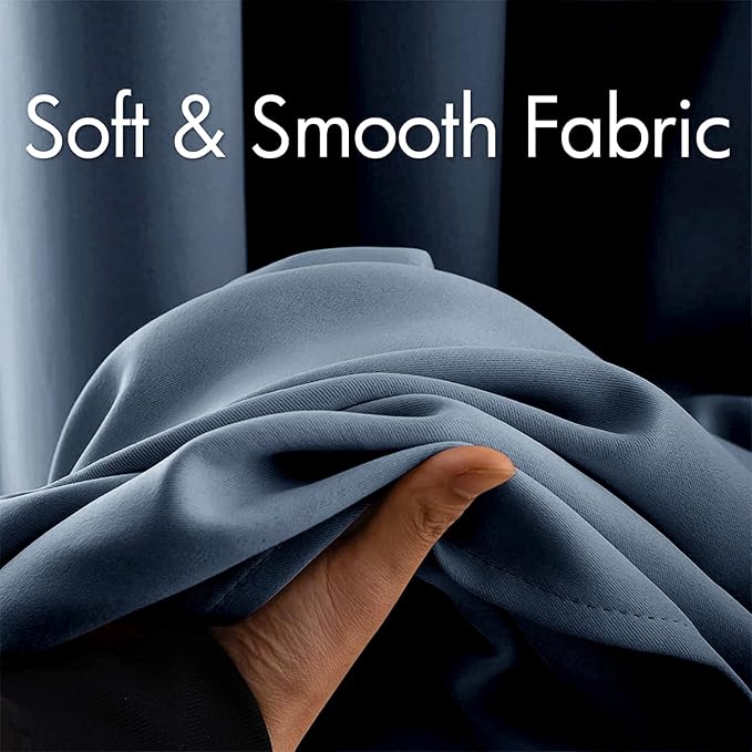 MIULEE Stone Blue Blackout Bedroom Curtains Drapes 96 Inch Long 52"x96" | Grommet Top, Room Darkening Window Drapes, Privacy Protection, Thermal Insulated, Heat Blocking, Light Blocking