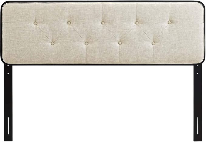 Modway MOD-6233-BLK-BEI Collins Tufted Full Fabric and Wood Headboard, Black Beige