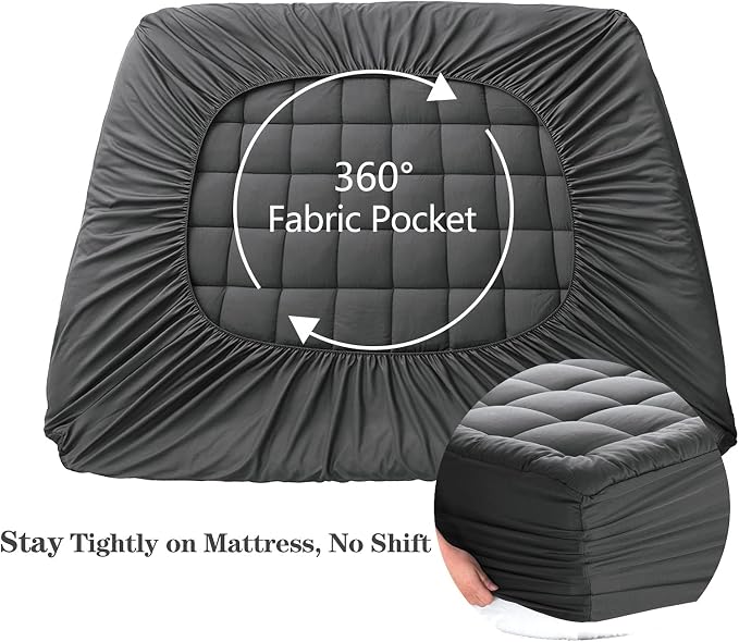 EASELAND Full Size Mattress Pad Pillow Top Mattress Topper Dark Grey | Cotton Top Cooling Mattress Cover,8-21" Deep Pocket Protector,54x75 Inches,Boxing Quilted & Machine Washable