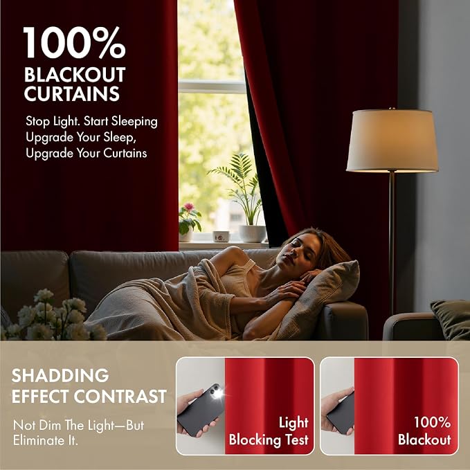 MIULEE Red 100% Blackout Curtains for Bedroom 40x45 Inch Length 2 Panels | 2 Thick Layers Thermal Insulated Short Curtains with Black Liner, Noise Reducing Grommet, Drapes for Living Room