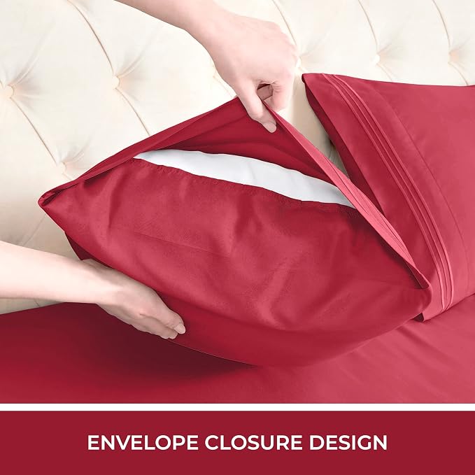 Mellanni RV Short Queen Sheets - 4 PC Iconic Collection Bedding | Hotel Luxury, Extra Soft, Cooling Bed Sheets - Deep Pocket up to 10 inch (RV/Short Queen, Brick Red)