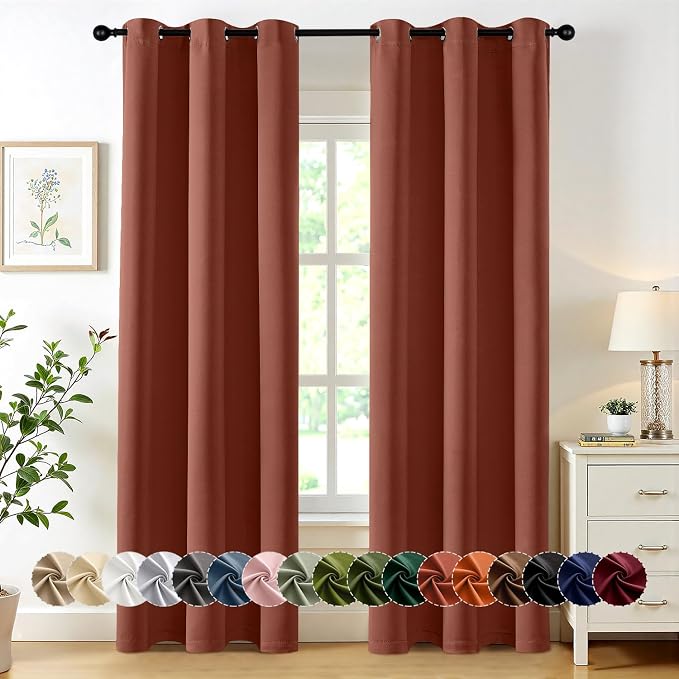 MIULEE Fall Blackout Curtains for Bedroom 2 Panels 40"x72" Long Terracotta | Thermal Insulated, Living Room Darkening Grommet Drapes, Noise Reducing, Light Blocking Window Treatments