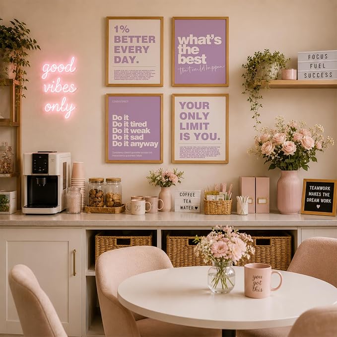 DSHFG Purple Motivational Inspirational Office Wall Art Decor Prints 4Pcs | Purple Office Motivational Wall Decor Trendy Retro Positive Affirmations Quotes Wall Decor Posters, 8x10 Unframed