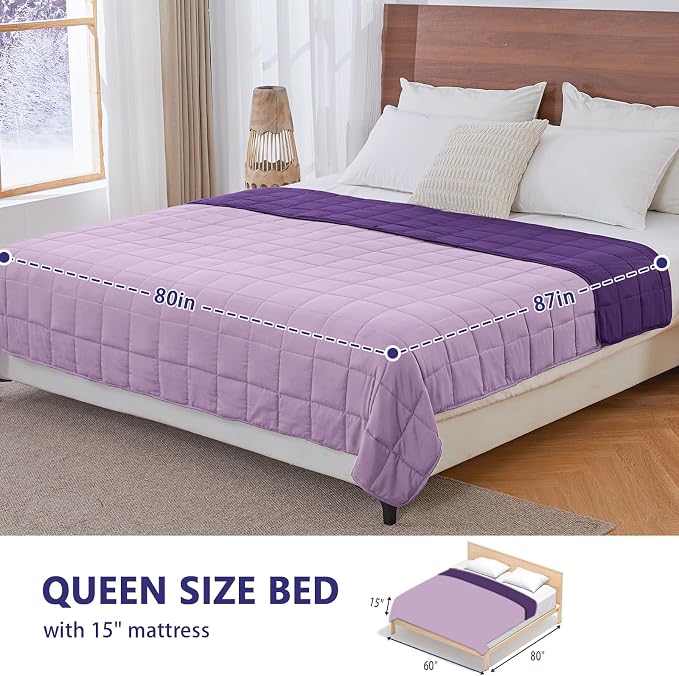 King Size Weighted Blanket for Adults (25 lbs, 80” x 87”, Purple) Cooling Heavy Blanket for Sleeping Perfect for 240-260 lbs, Breathable Blanket for Adults & Couple All Season, Machine Washable