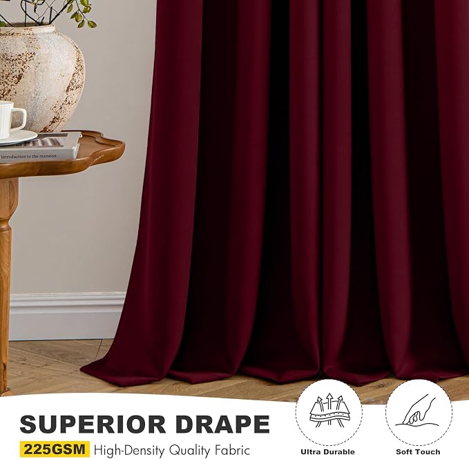 MIULEE Christmas Blackout Curtains for Bedroom 2 Panels 40"x45" Burgundy | Thermal Insulated, Living Room Darkening Grommet Drapes, Noise Reducing, Light Blocking Window Treatments