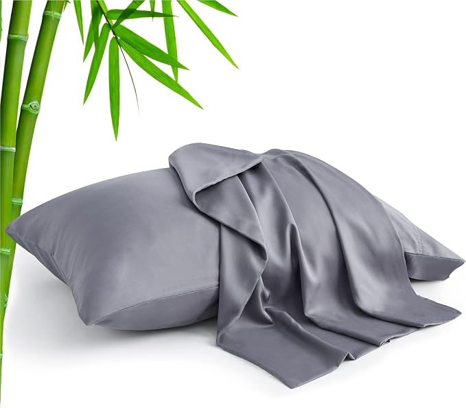 BEDELITE Pillow Cases Standard Size Set of 2, Rayon Made from Bamboo, Grey | Cooling and Breathable Pillow Cover for Hot Sleepers & Night Sweats, Silky Soft Cozy, Envelope Closure, 20"x26"