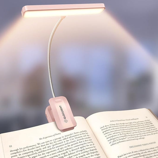 Glocusent 26 LED Reading Lights for Books in Bed, Ideal Gifts for Reader | Rechargeable Book Light, Eye Caring 5 Amber Colors Stepless Dimming, Travel Lightweight Clip-on, Book Lovers Men Women Kids