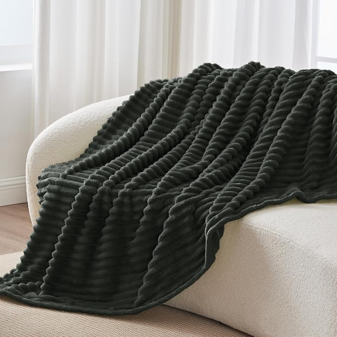 BEDELITE Ribbed Twin Blanket for Couch & Bed, Charcoal Grey, 60"x80" | Ultra-Soft Plush Fleece, Cozy, Warm Yet Lightweight, Ribbed Texture, Home Decor, Machine Washable, Giftable, All-Season Use