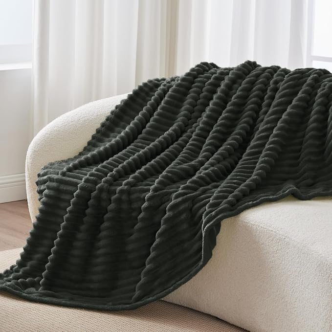 BEDELITE Striped Fleece Throw Blanket, Charcoal Grey, 50"x60" | 300GSM Microfiber Fleece, Soft Cozy, Lightweight Warm, Double-Sided Plush, Machine Washable, Gift, Room Decor, for Couch Sofa