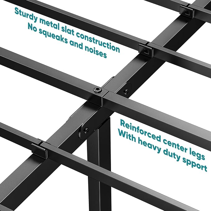 OLIXIS Queen Metal Platform Bed Frame - 14in High Heavy Duty Mattress Foundation with Storage Space, No Box Spring Needed, Sturdy Steel Slat Support, Easy Assembly, Black