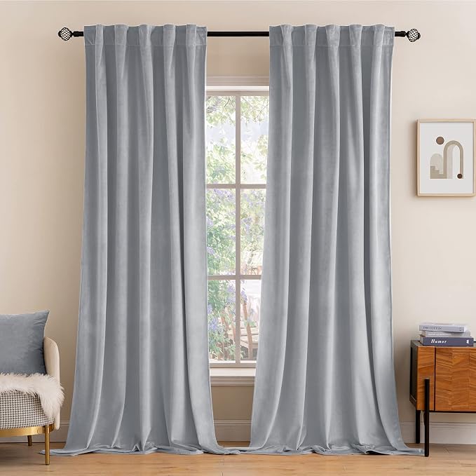 MIULEE Greyish White Velvet Blackout Curtains 52x84 inches 2 Panels | Luxury, Thermal Insulated, Super Soft Window Drapes for Bedroom Living Room, Rod Pocket & Back Tab