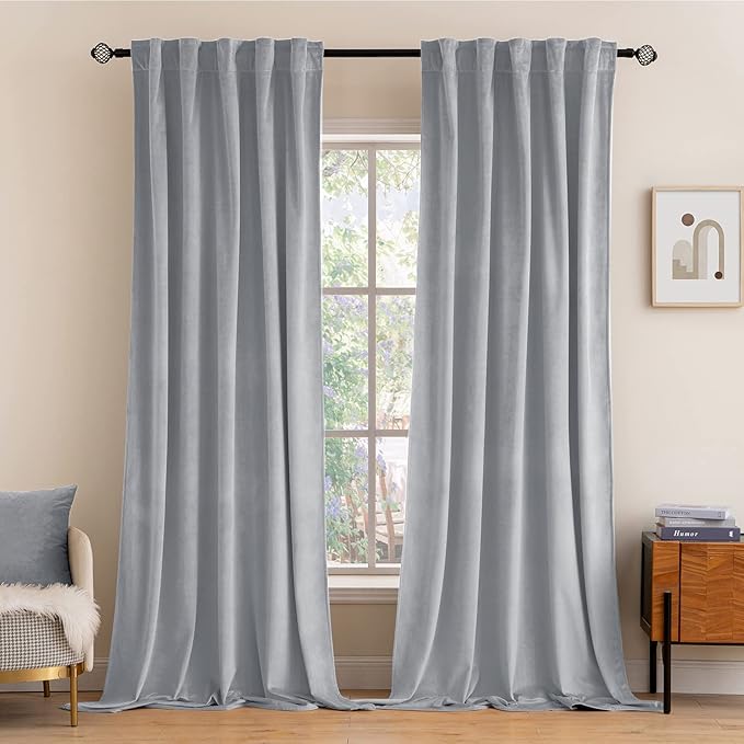 MIULEE Greyish White Velvet Blackout Curtains 52x96 inches 2 Panels | Luxury, Bedroom Living Room, Thermal Insulated, Super Soft Window Drapes for Bedroom Living Room, Rod Pocket & Back Tab