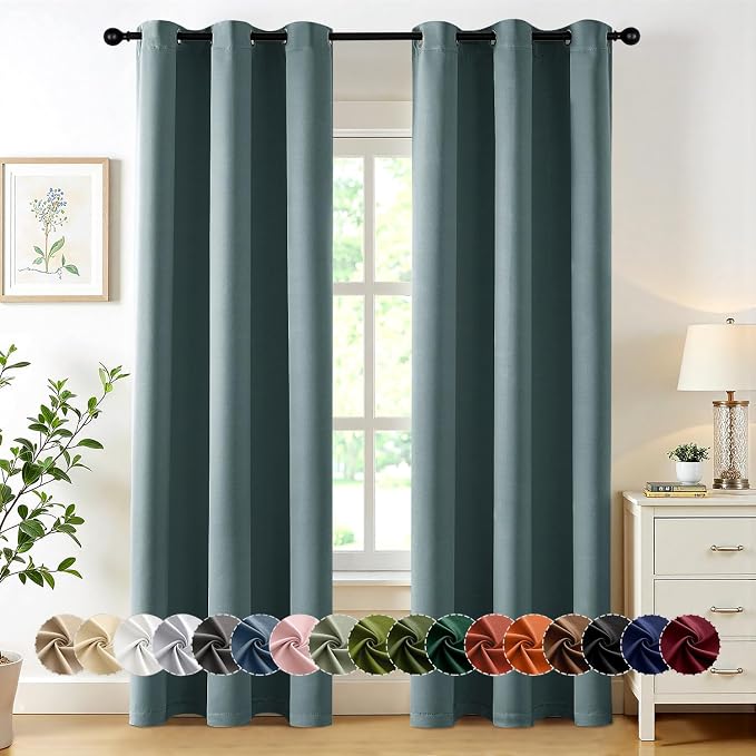 MIULEE Blackout Curtains for Bedroom 2 Panels 40 x 72 Inch Long Dusty Blue | Thermal Insulated, Living Room Darkening Grommet Drapes, Noise Reducing, Light Blocking Window Treatments
