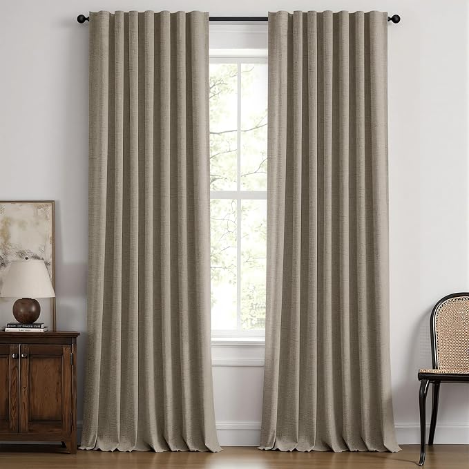 MIULEE 100% Blackout Linen Curtains 42 x 96 Inch Faux Linen 2 Panels | Thermal Insulated, Room Darkening Drapes for Bedroom Living Room, Back Tab Rod Pocket Pinch Pleated, Solid Luxury Decor