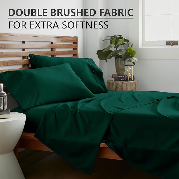American Home Collection California King Sheet Set - Ultra-Soft Microfiber 15-Inch Deep Pocket - Wrinkle Free and Fade Resistant (Emerald Green)