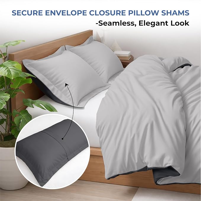120"x98" 3 Pc Oversized King Duvet Cover Set 100% Egyptian Cotton - 600 TC Comforter Cover, Zipper Closure & Corner Ties - Fits Large King Inserts (Oversized King,Blended Grey)