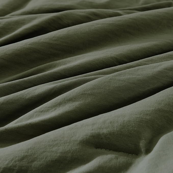 Queen Comforter Set-7 Pieces Soft Prewashed Bed in a Bag Queen Bedding Sets | All Season Comforter with Sheets, Pillow Shams & Pillowcases, Olive Green