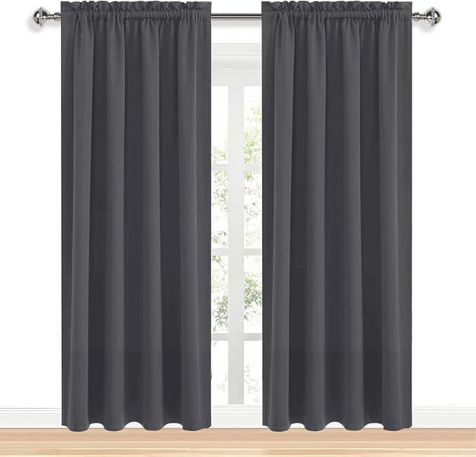 DWCN Blackout Curtains for Bedroom 42 x 84 Inch Long Dark Grey 2 Panels | Room Darkening, Thermal Insulated, Light Blocking, Rod Pocket Drapes, Noise Reducing Window Treatments