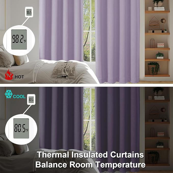 Simplebrand Ava Lilac Short Blackout Curtains for Bedroom 45 Inches Long 2 Panels Set, Solid Thermal Insulated, Energy Saving Window Treatment Curtains Blackout Drapes, W40 x L45 Inch, Lilac