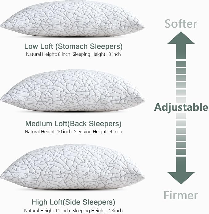 BPC Premium Rayon Derived from Bamboo Firm Pillows Queen Size Set of 2 - Hypoallergenic Shredded Memory Foam Pillows with Removable Cover Bed Pillows for Side Stomach and Back Sleepers, CertiPUR-US