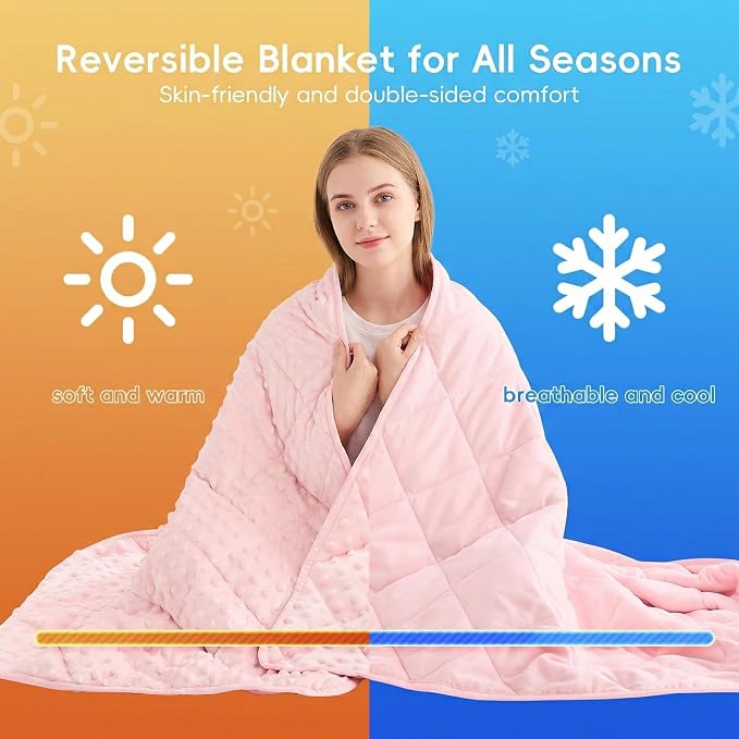 yescool Pink Weighted Blanket for Adults 10 lb, 48 * 72in Twin Full Size Heavy Throw Blanket for Teens Better Sleep