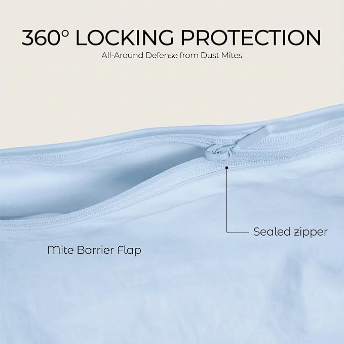 100% Cotton Duvet Cover Dust Mite Bed Bug Comforter Protector, Full | Zipper, Allergy Proof, Hypoallergenic Protection for Enhanced Freshness, Breathable Duvet Protector, Minimalist, Blue